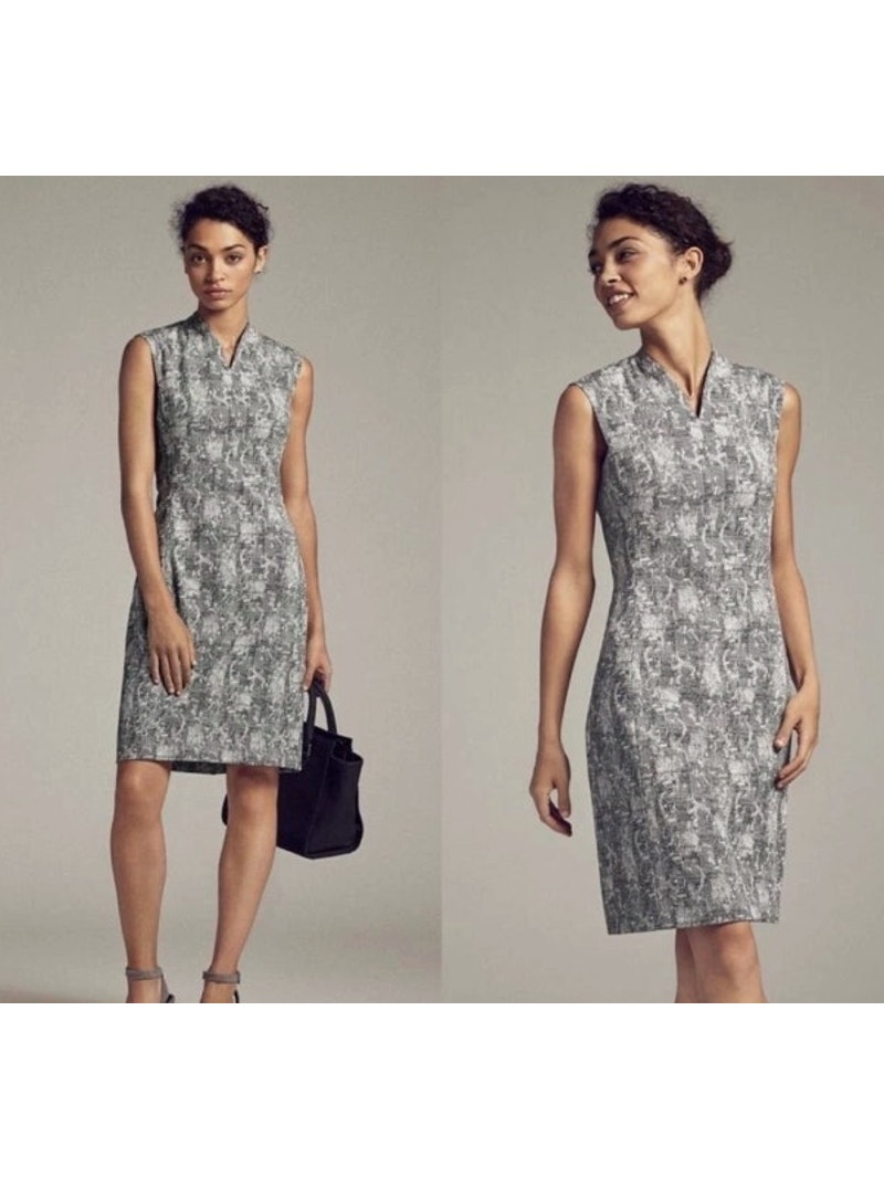 Mm. Lafleur Black White Crackle Print The Aditi Pencil Dress Size 2